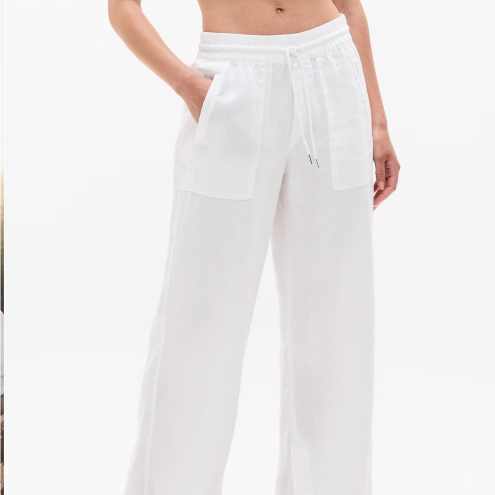 Athleta Retreat White Wide Leg Pants High Waisted Large Petite